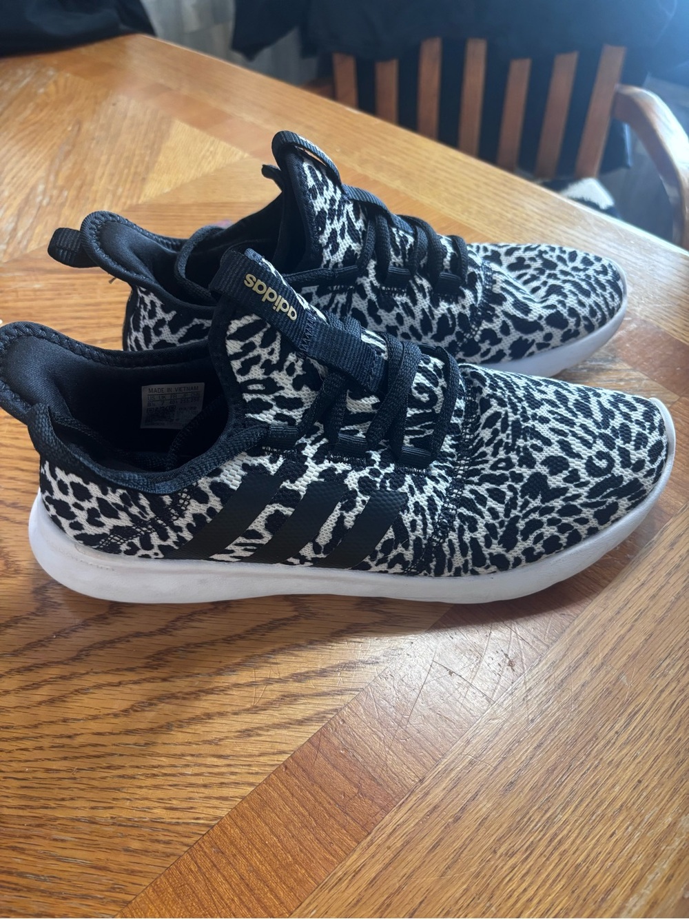 adidas Women’s Black & White Leopard-Print Sneakers